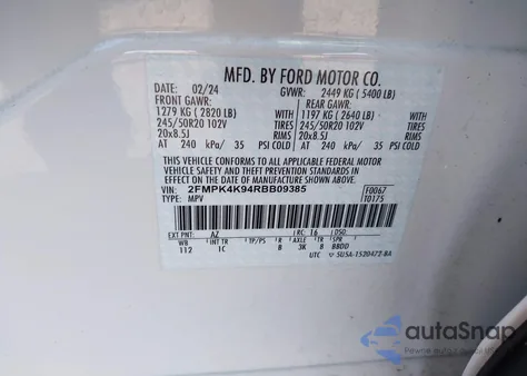 2024 Ford Edge Titanium z USA, uszkodzony, nr VIN 2FMPK4K94RBB09385